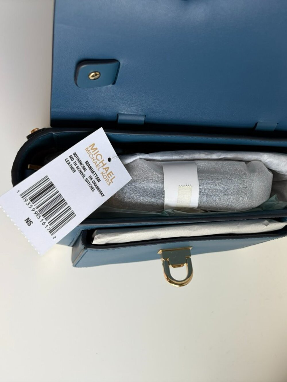 NWT Michael Kors Manhattan Leather Satchel Dark Chambray Dust Bag 30T9GNCS6L - Picture 5 of 6